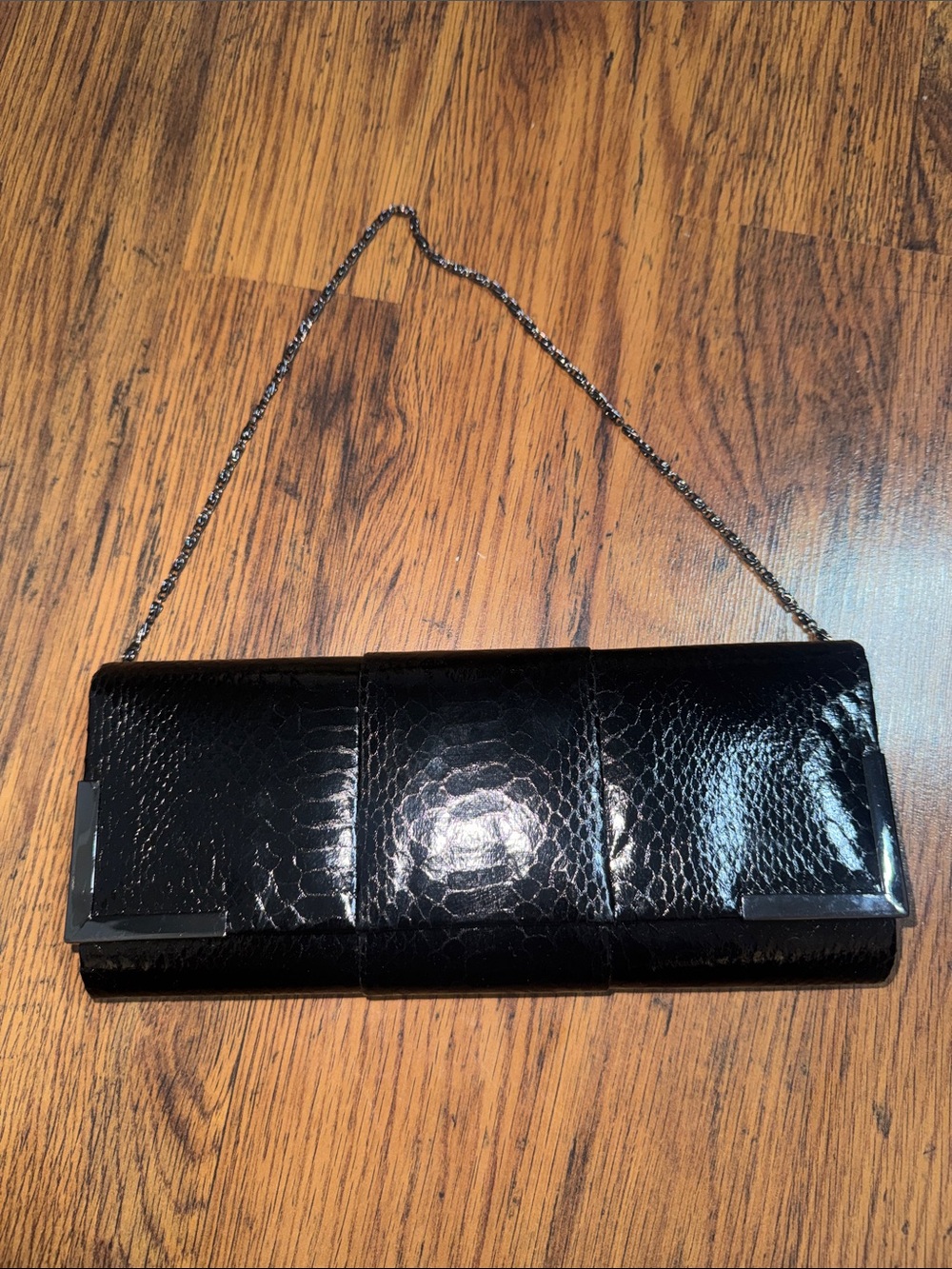 Kate Landry Black Patent Snakeskin Clutch with Chain Strap 38.Mon.B4